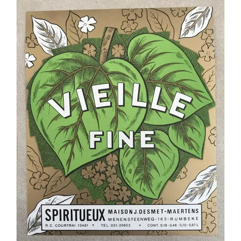 Vtg RC Courtrai Vieille Fine Spiriteux Maison French Graphic Design Wine Label